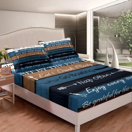 Miniatura 2 de Manfei Lake Rules - Sábana bajera ajustable tamaño individual, juego de ropa de cama de madera de casa de lago, 2 piezas para decoración