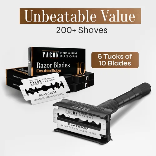 Miniatura 5 de Maquinilla de afeitar de doble filo Facón para hombres y mujeres - Maquinilla de afeitar abierta de acero inoxidable Butterfly con 50 cuchillas