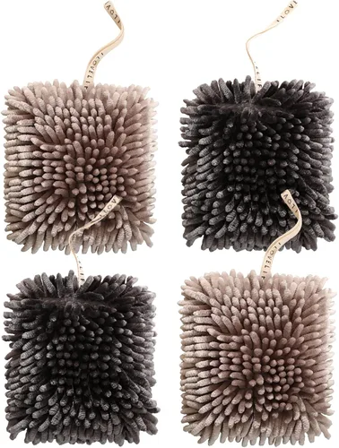 Miniatura 14 de Paquete de 2 toallas de mano colgantes de chenilla, toallas de mano de microfibra súper absorbentes, toallas de mano de felpa suave de secado rápido