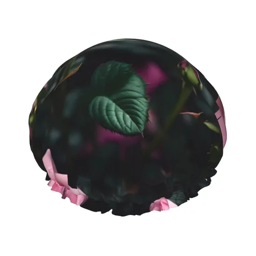 Miniatura 25 de Gorro de ducha reutilizable con estampado de cerdo rosa para mujer, doble capa impermeable, gorro de baño de secado rápido