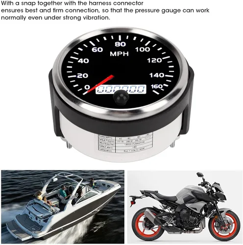 Miniatura 4 de Acouto Velocímetro de 3.346 in, 3.3 pulgadas, 12 V/24 V, velocímetro de 0 a 160 MPH, pantalla LCD con retroiluminación ámbar blanco para automóvil