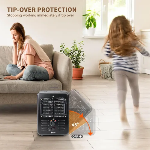 Miniatura 4 de BEYOND HEAT Milkhouse - Calentador eléctrico de 1300 W/1500 W con termostato, 3 ajustes de calor, seguro y silencioso para el hogar, garaje, taller