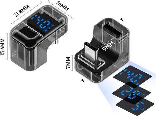 Miniatura 6 de Jadebones Paquete de 2 adaptadores USB C con pantalla digital, conector USB-C macho a hembra de 180 grados de 140 W para interruptor, iPhone 16/15