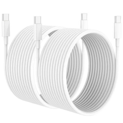 Miniatura 17 de Cable USB C a USB C de 100 W, paquete de 2 unidades de 10 pies, cable USB tipo C a tipo C, cable USB-C compatible con iPhone Blanco