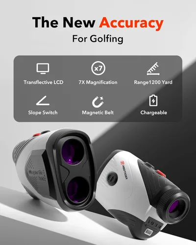 Miniatura 2 de REDTIGER Telémetro de golf con interruptor de pendiente, buscador de rango de 1200 yardas, aumento 7X, vibración de bloqueo de asta de bandera