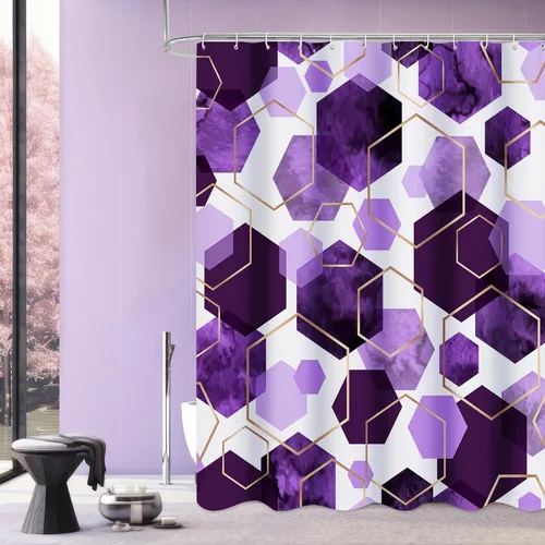 Miniatura 11 de Litabel Juego de cortinas de ducha impermeables, decoración geométrica moderna, de tela abstracta, para baño, 72 x 72 pulgadas Azul