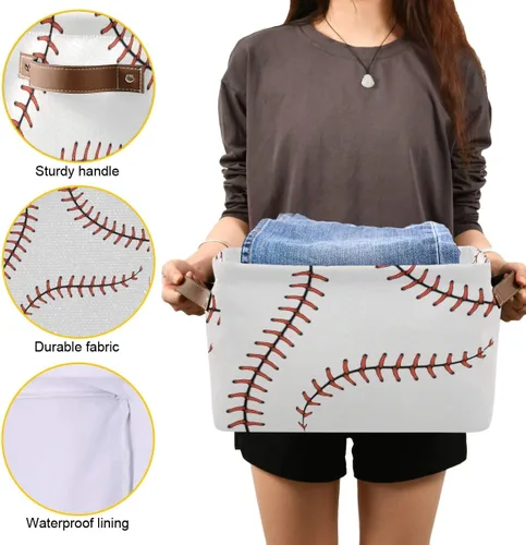 Miniatura 7 de AUUXVA Cesta de almacenamiento de béisbol, caja de almacenamiento grande con asas, cesta de regalo de Pascua, ideal para bebés y niños, decoración