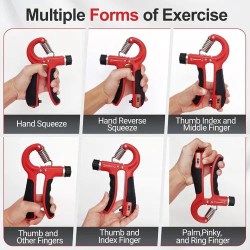 Miniatura 7 de Grip Strength Trainer Kit (5 Pack) Adjustable Resistance Hand Gripper,Finger Exerciser,Hand Extension Exerciser,Stress Relief Ball and Forearm Rojo