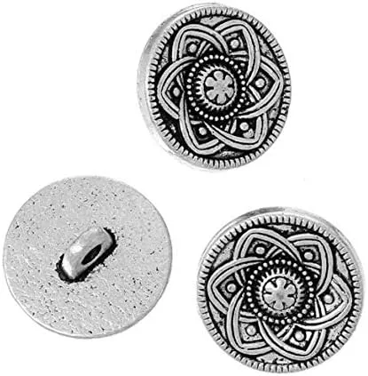 DNHCLL 12 botones circulares de talla de flores de seis pétalos de plata antigua - Botones de abrigo vintage