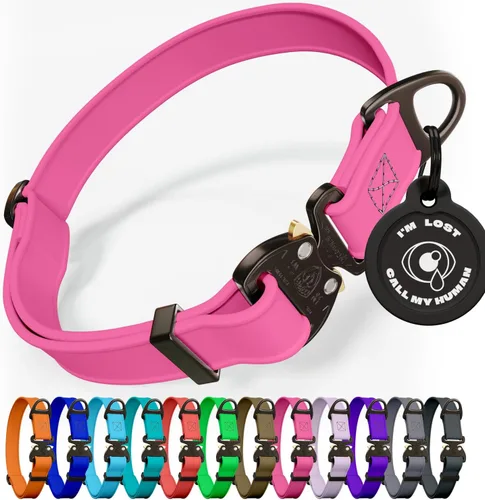 Miniatura 10 de Biothane - Collar de perro con hebilla de cobra, fabricado en Estados Unidos, etiqueta de identificación con código QR, collares de perro ajustables