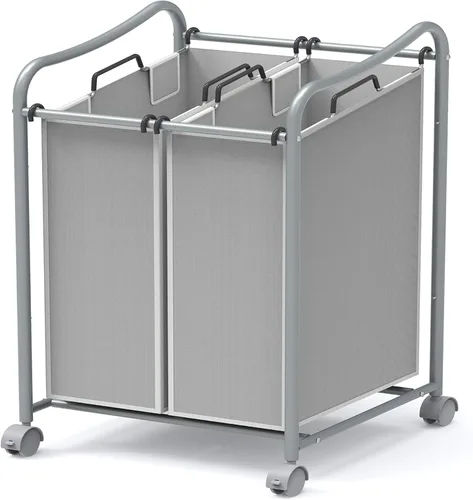 Miniatura 6 de Simple Houseware Carro Clasificador de Ropa Sucia Rodante de Servicio Pesado de 2 Bolsas, Cromado – Bolsas Extraíbles de 2 Secciones y Ruedas