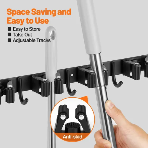 Miniatura 3 de Soporte de pared para escoba, organizador de escoba de acero inoxidable, soporte de escoba y escoba montado en la pared, resistente colgador