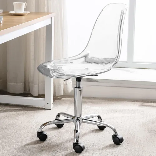 Miniatura 8 de HOMEFUN Silla de escritorio transparente, de acrílico, giratoria, sin brazos, altura ajustable, de plástico moldeado fantasma, sillas de oficina