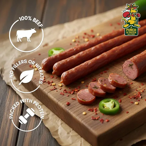 Miniatura 3 de Little Joeys Palitos de carne de jalapeño – Caja de 6 unidades – Bocadillos de carne altos en proteínas para adultos y niños – Apto para dieta