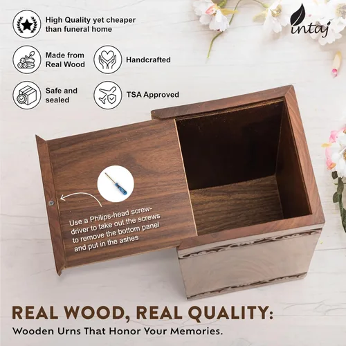 Miniatura 3 de Urna de cremación de madera tallada a mano para cenizas humanas, diseño de árbol de la vida, capacidad de 250 libras, adecuada para hombres y Árbol