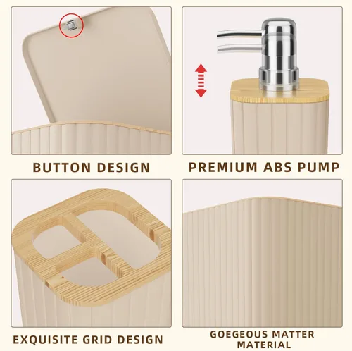 Miniatura 9 de XLHOMO Bathroom Set- 25PC Beige Bathroom Set, Bathroom Set with Shower Curtain and Rugs, Beige Shower Curtain Set, Toilet Brush, Bathroom Trash Can
