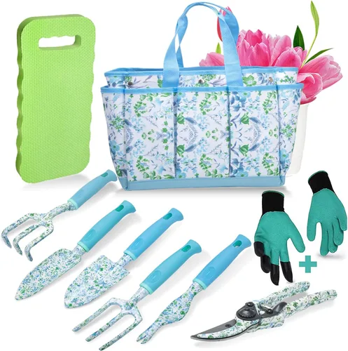 Juego de herramientas de jardín de 9 piezas de aleación de aluminio, kit de herramientas de mano de jardinería para mujeres y padres, suministros de