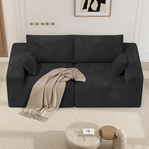 Miniatura 33 de Sofá cama seccional modular de 113", sofás de nube convertibles para sala de estar con otomana, juego de sofá cama de pana sin estructura de 6 Gris