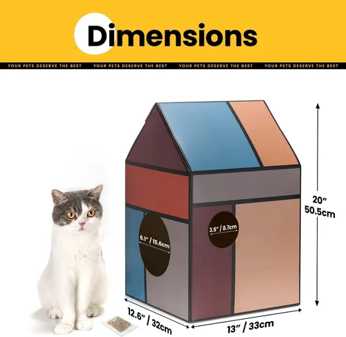 Miniatura 5 de Conlun Casa de cartón para gatos con almohadilla para rascar y hierba gatera, casa rascador para juegos de gatos para muebles de interior, rascador