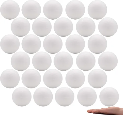 Crafare Bolas de espuma blancas de 3 pulgadas para manualidades, paquete de 40 bolas de espuma redondas de poliestireno liso para manualidades,