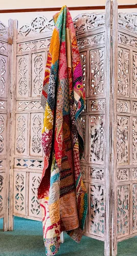 Miniatura 2 de Edredón Kantha de algodón vintage indio de 55 x 85 pulgadas, parches surtidos de algodón Kantha bordado a mano, juego de 1