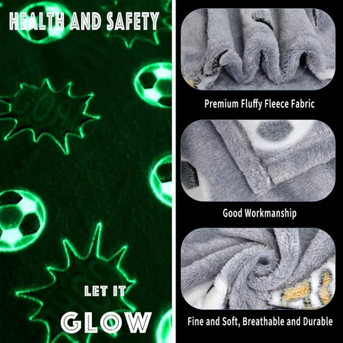 Miniatura 3 de Manta de fútbol que brilla en la oscuridad para niños y niñas, divertida manta de franela de felpa suave y esponjosa, para dormir, Navidad, Acción