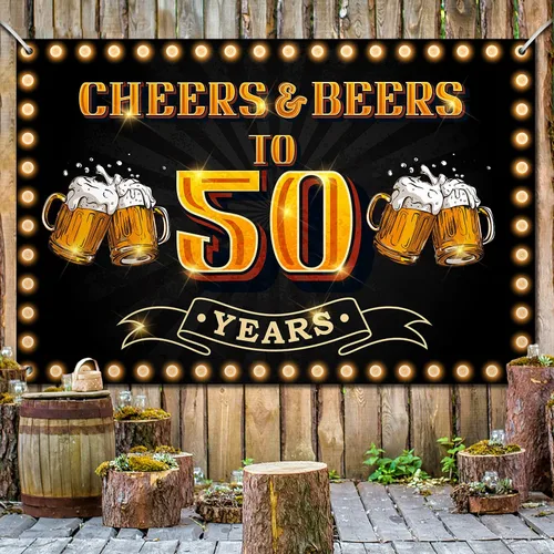 Miniatura 4 de Cartel de "Cheers and Beers to 50 Years", fondo de feliz cumpleaños 50 para hombres y mujeres, fotografía, cumpleaños, aniversario, fiesta