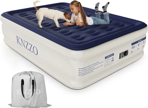 Colchón de aire KNZZO tamaño full con bomba incorporada, colchón hinchable con parte superior suave y vellosa, colchón inflable a prueba de fugas,