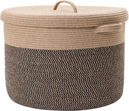 Miniatura 25 de Cesta de almacenamiento extra grande de 16" x 16" x 18" con tapa, cestas de almacenamiento de cuerda de algodón, canasta de lavandería, contenedor