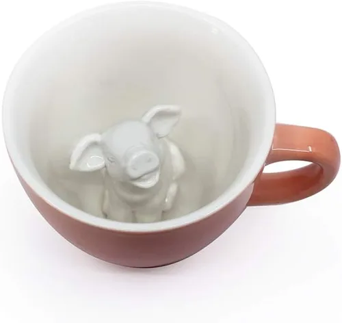 Miniatura 2 de Creature Cups - Taza de cerámica CEBRA (11 onzas, exterior color melocotón) - Taza con animal 3D oculto en su interior que emerge mientras bebes