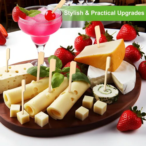 Miniatura 2 de FATLODA Palillos de Cóctel de Bambú de 3.5 Pulgadas [1200 PIEZAS] para Aperitivos, Brochetas de Madera Tipo Paleta, Palillos de Dientes Planos