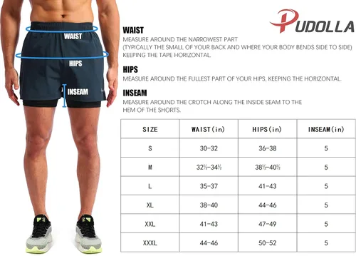 Miniatura 7 de Pudolla pantalones cortos 2 en 1 para correr, de secado rápido, para hombre, con bolsillos de 5 pulgadas para teléfono