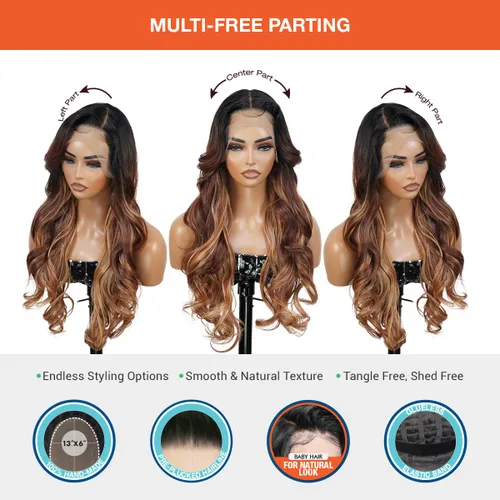 Miniatura 5 de GLAM21USA Peluca de encaje frontal HD con ondas sueltas de 13 x 6 pulgadas, sin pegamento, invisible, transparente, encaje frontal, mezcla