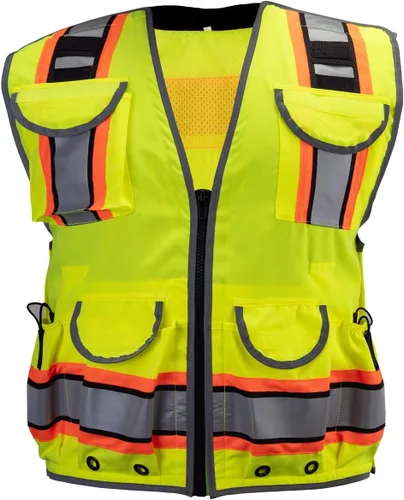 First Class Chaleco de seguridad reflectante para agrimensores, chaleco de seguridad con cremallera-HI, tira reflectante de visibilidad cumple con
