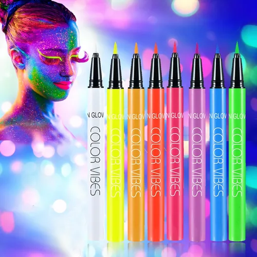 CCbeauty Maquillaje de pintura facial líquida de neón de 8 colores, a prueba de sudor, a prueba de manchas, impermeable, juego de delineadores de