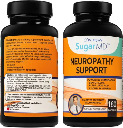 SugarMD Suplemento de apoyo a la neuropatía – 180 cápsulas de suplemento nervioso con ácido alfa lipoico, benfotiamina y vitamina D3 B6 B12 –