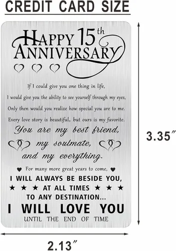 Miniatura 2 de Alotozo Tarjeta de regalo de 15 aniversario, feliz aniversario de boda de 15 años, tarjeta grabada para ella, hombres, él, esposa, esposo