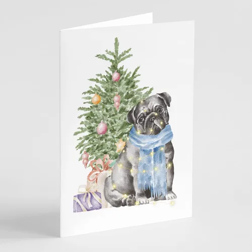 Miniatura 64 de Caroline's Treasures CK8213GCA7P Bulldog, Bulldog Inglés #2 - Tarjetas de felicitación y sobres de árbol de Navidad, paquete de 8 tarjetas en blanco