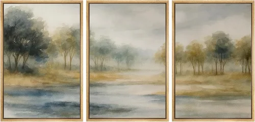 Miniatura 139 de SIGNWIN Lienzo enmarcado para pared, juego de arte sereno de pantanos con humedales verdes e ilustraciones de agua tranquila, arte moderno