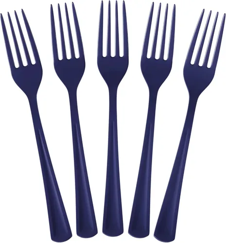 Miniatura 21 de Exquisite Tenedores de plástico morados, 50 piezas, tenedores morados, utensilios desechables, juego de cubiertos de plástico resistente