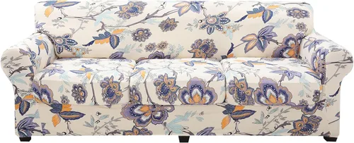 hyha Funda para sofá, diseño floral, elástica, estampada, 4 piezas, fundas para sofá de 3 cojines separados, protector de muebles lavable para Beige