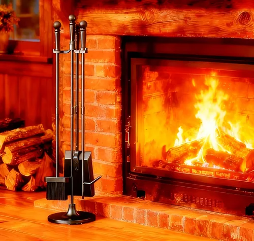 Juego de herramientas para chimenea Fire Beauty de 4 piezas en hierro forjado negro para interiores/exteriores incluye atizador, pala, cepillo y