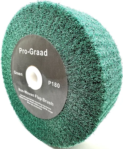 Miniatura 14 de Rueda de cepillo de solapa no tejida para amoladora de banco de 6" x 1" Negro, Grano 40 Extra Grueso, Desbaste y Limpieza, Granulado de Metal