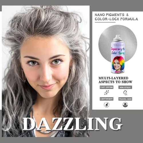 Miniatura 9 de Spray de color gris temporal para el cabello, color plateado, tinte para el cabello de 1 día para niños, mujeres y hombres, color de cera gris