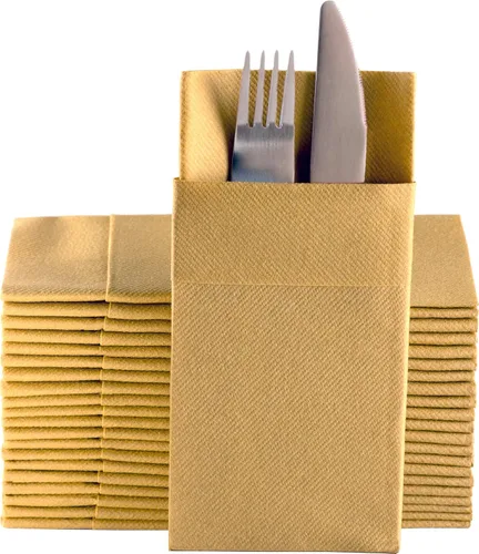 Miniatura 24 de Servilletas de papel desechables azul bebé con bolsillo incorporado para cubiertos, servilletas de tacto de lino absorbentes para cocina, baño