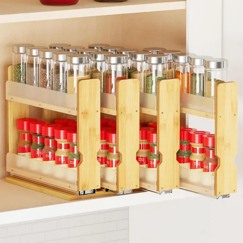 Miniatura 10 de SpaceAid - Organizador de especias extraíble de bambú para gabinete, organizador de condimentos deslizante y resistente para cocina y despensa