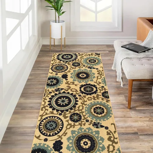 Miniatura 7 de Kapaqua Alfombra antideslizante de tamaño personalizado, color marrón, dorado, beige, con parte trasera de goma, para pasillo, 22 pulgadas de ancho