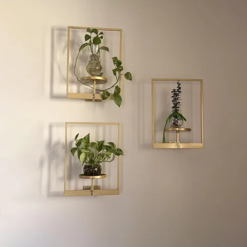 Miniatura 9 de Juego de 3 macetas de pared con marco de fotos, estantes colgantes de metal modernos para plantas, soporte de pared inoxidable para interiores