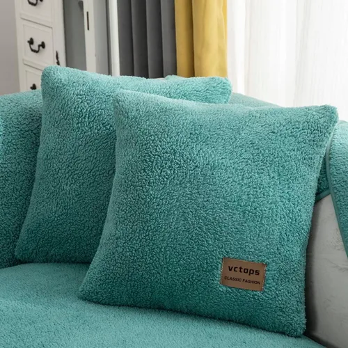 vctops Paquete de 2 fundas de cojín decorativo de forro polar Sherpa de doble cara para sofá, cama y sillón, fundas de cojín de felpa suave y Azul