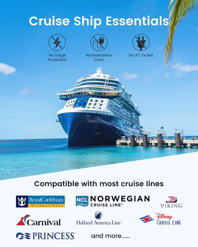 Miniatura 2 de Cruise Ship Essentials, adaptador aprobado por crucero con PD 25W USB C cargador rápido sin sobretensiones sin enchufes para Royal Caribbean Viking